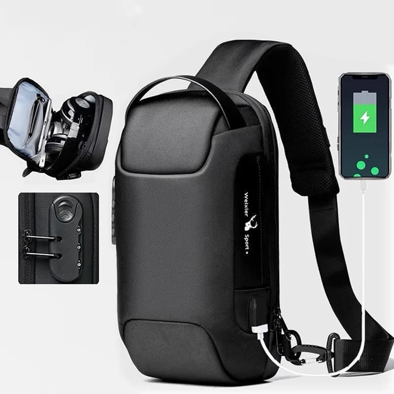 Men's Anti-Theft USB Crossbody Bag