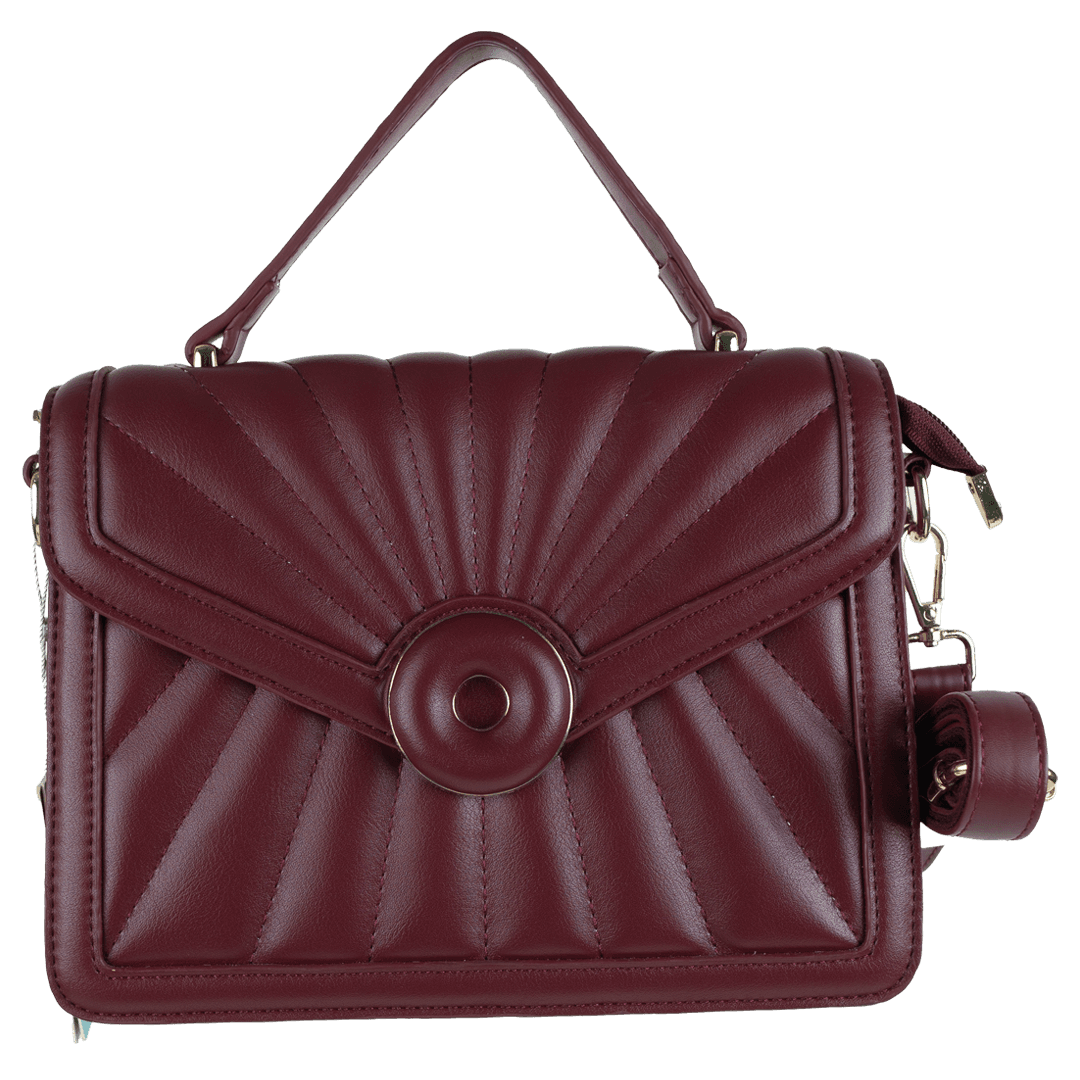Elegant Burgundy Pleated Shoulder Bag with Circular Accent