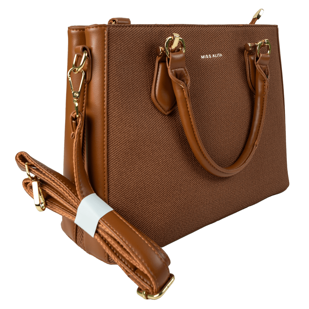 Chic Brown Structured Shoulder Bag with Chain Accent