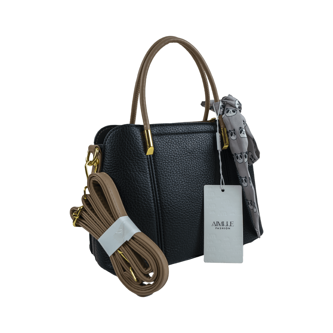 Elegant Black Shoulder Bag with Scarf Detail