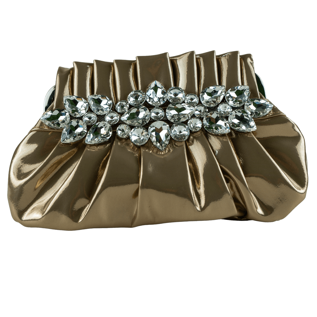 Ornate Champagne Beaded Clutch with Crystal Accents