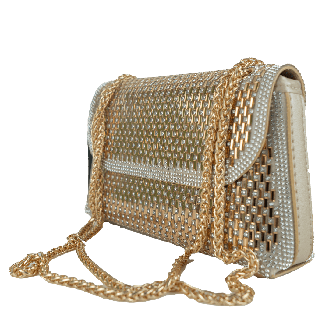 Glamorous Silver and Gold Beaded Chain Shoulder Bag