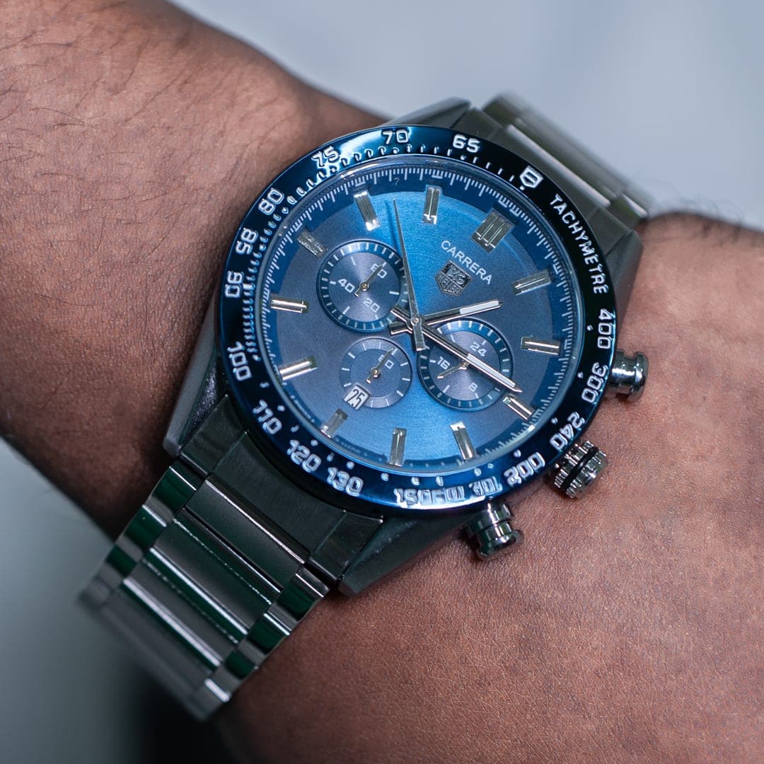 Striking Tag Heuer Carrera Chronograph Blue Dial Stainless Steel