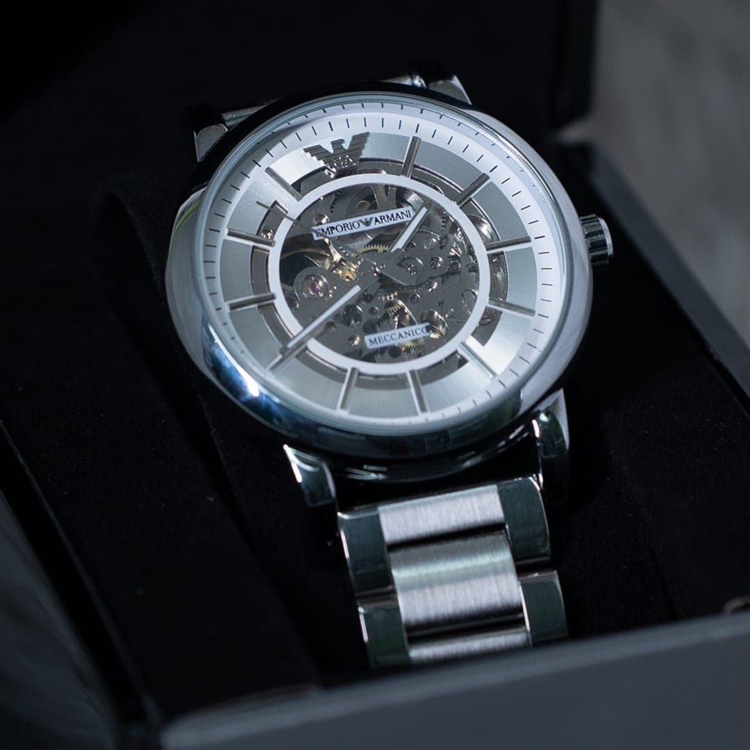 Modern Emporio Armani Automatic Skeleton Dial Watch