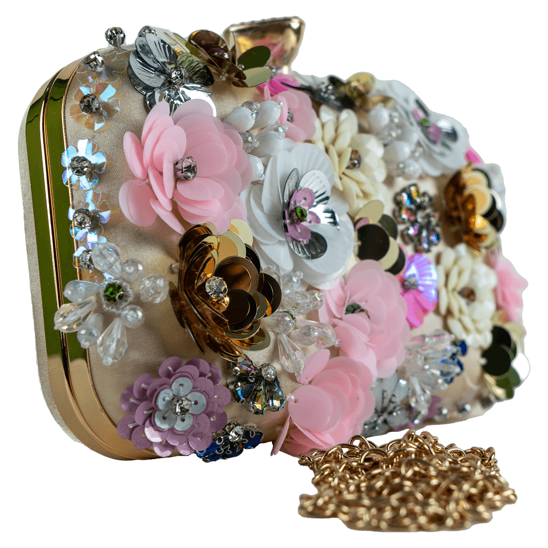 Unique Floral Embellished Top Handle Party Clutch
